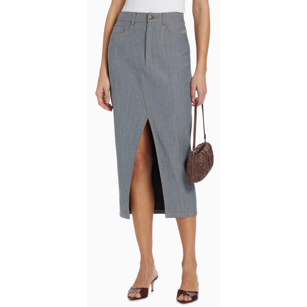 Cinq a Sept Tana Denim Pencil Midi Skirt Front Slit Chic Contemporary Sz‎ 0 $295